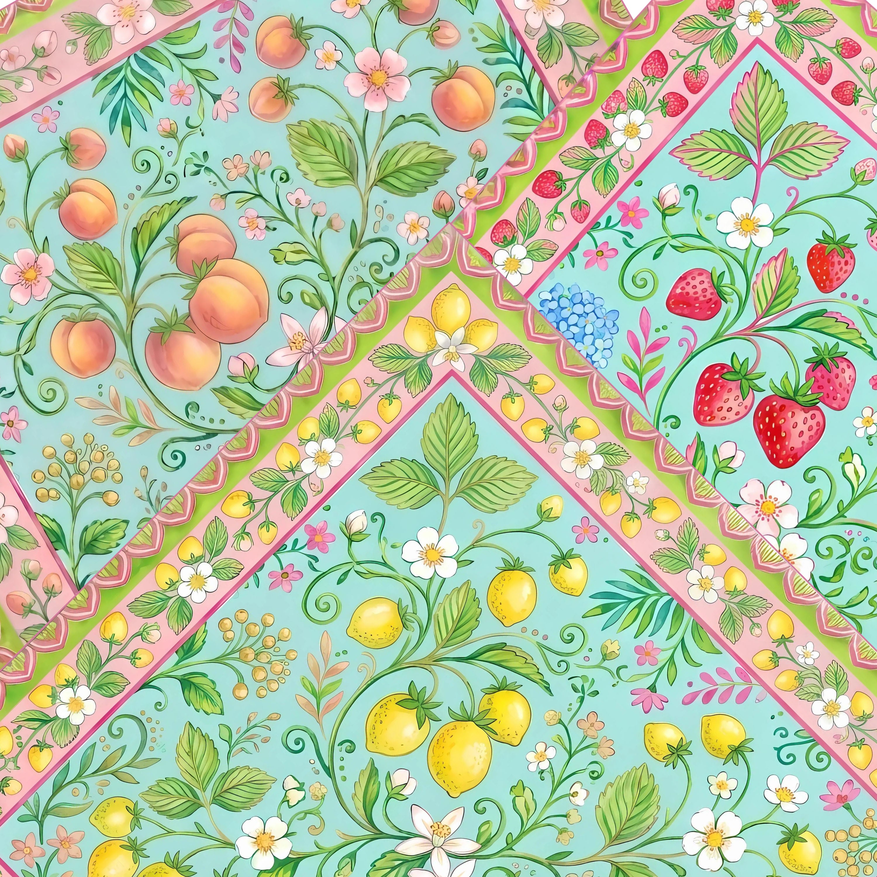 Complete custom fruit salad series three-pack value bundle of premium fabric tabletop mahjong mats.