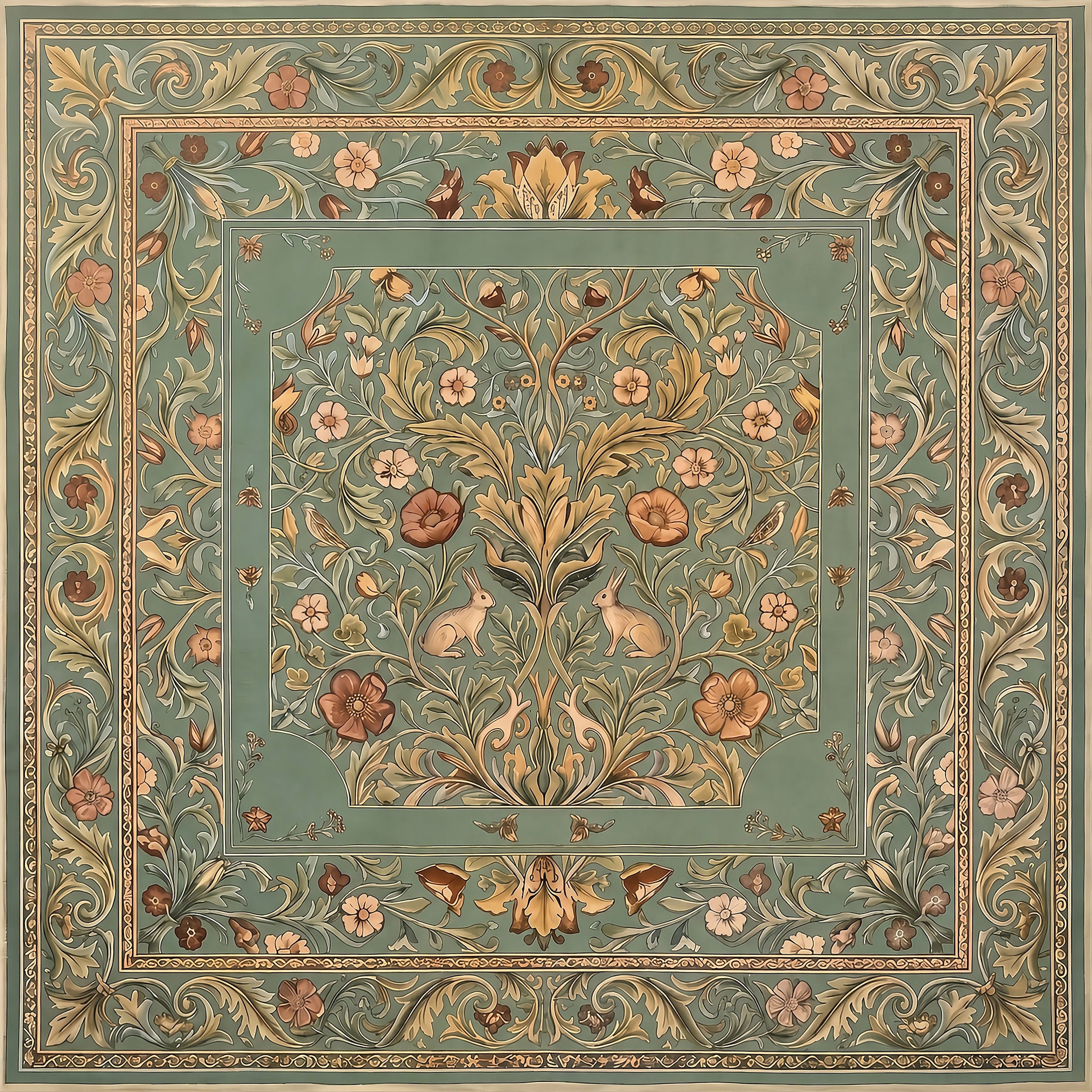 Premium sage and forest green botanical pattern rollable Mah Jongg table cover and protective tile cushion.
