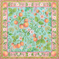 Sky-blue background with blush-pink peach blossom pattern premium fabric tabletop mahjong cover.