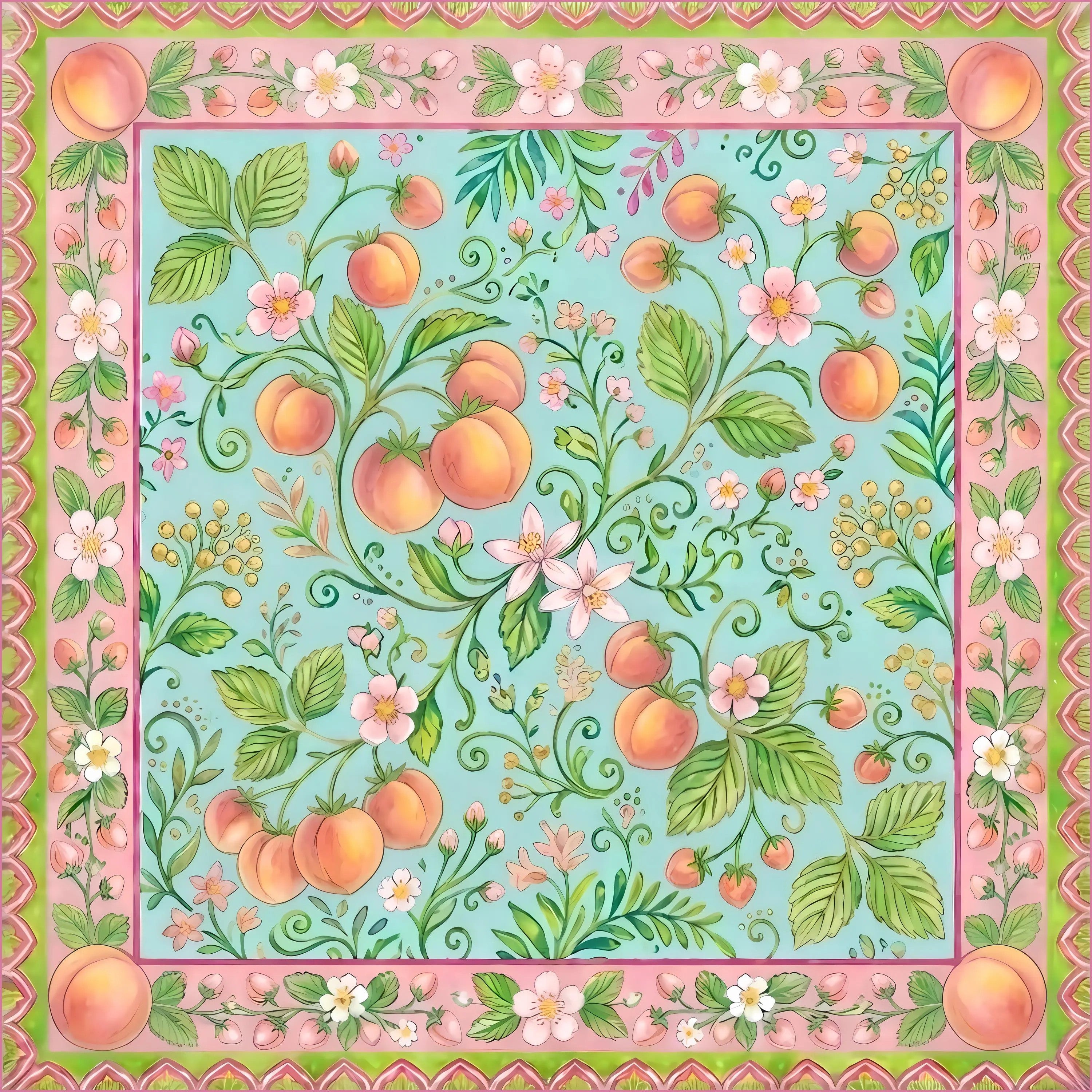 Sky-blue background with blush-pink peach blossom pattern premium fabric tabletop mahjong cover.